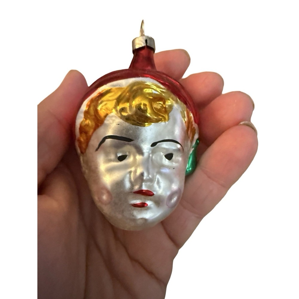 ANTIQUE GERMAN MERCURY GLASS BABY/DOLL HEAD CHRISTMAS ORNAMENT